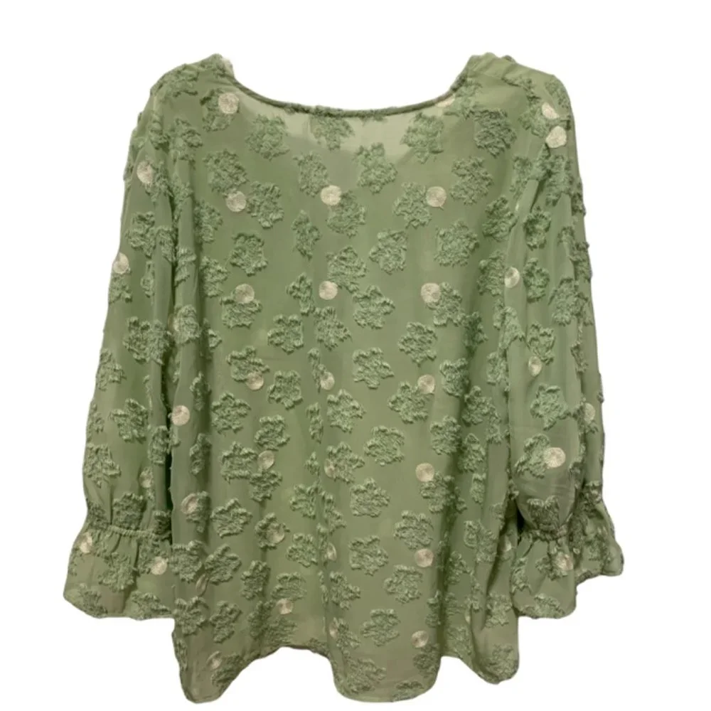 Flouncy Breezy Sheer Green Pokadot Blouse XL - Picture 3 of 6